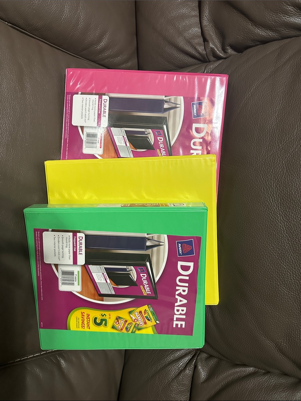 Avery 3-Ring Binders in Pink, Yellow, and Green - Durable Office Set
